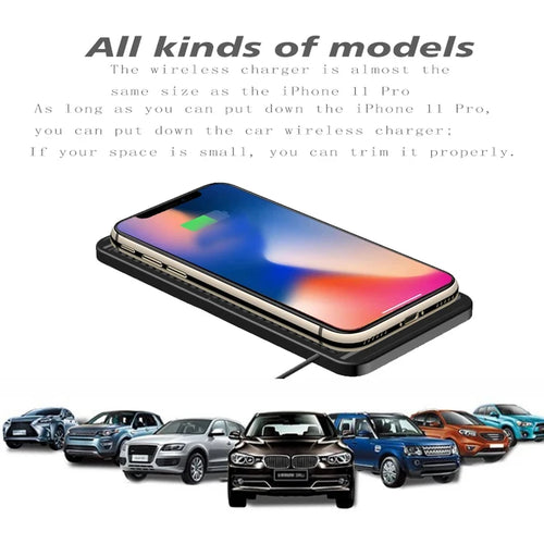 15W Wireless Car Charger Pad – Fast Qi Charging, Non-Slip