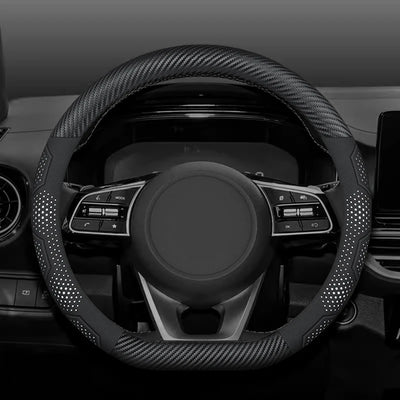 15 Inch Carbon Fiber Suede Steering Wheel Cover – Anti-slip, Breathable, Universal Fit (38cm)