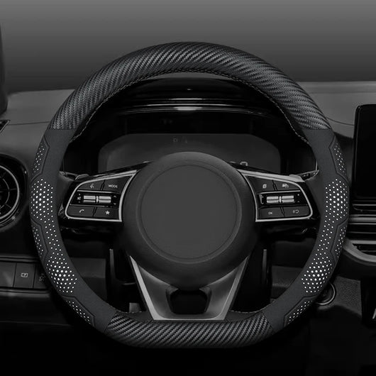 15 Inch Carbon Fiber Suede Steering Wheel Cover – Anti-slip, Breathable, Universal Fit (38cm)