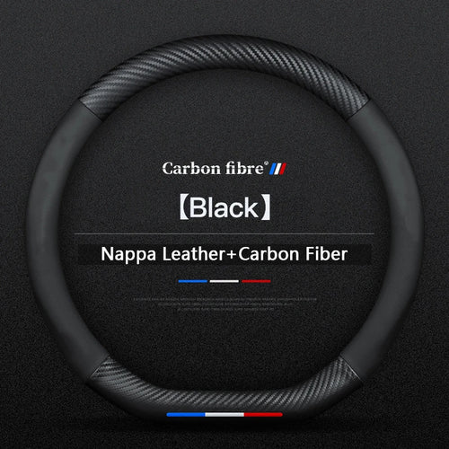 BMW Steering Wheel Cover – Carbon Fiber Leather, Anti-Slip, Universal 38cm (15 Inch), Compatible with 3/5/7 Series, X1, X3, X5, X7, M Models
