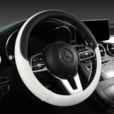 Perforated Nappa Leather Steering Wheel Cover – Universal 15 Inch (38cm), Anti-Slip & Odorless