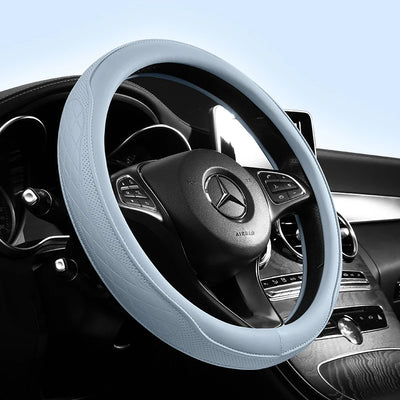 Nappa Leather Steering Wheel Cover 15 Inch (38cm) – Perforated, Non-slip, Breathable, Universal Fit
