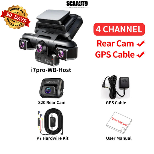 4CH 360° Dash Cam i7Pro with 4K Front + 3x1080P Cameras | GPS, WiFi, 24H Parking, IR Night Vision