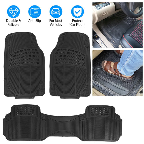Set Of 3Pcs Automotive Floor Mats Set Front Rear PVC Rubber Floor Mats Heavy Duty Drive Vehicle Car Mats With Trimmable Design Fit Most Cars SUVs Trucks